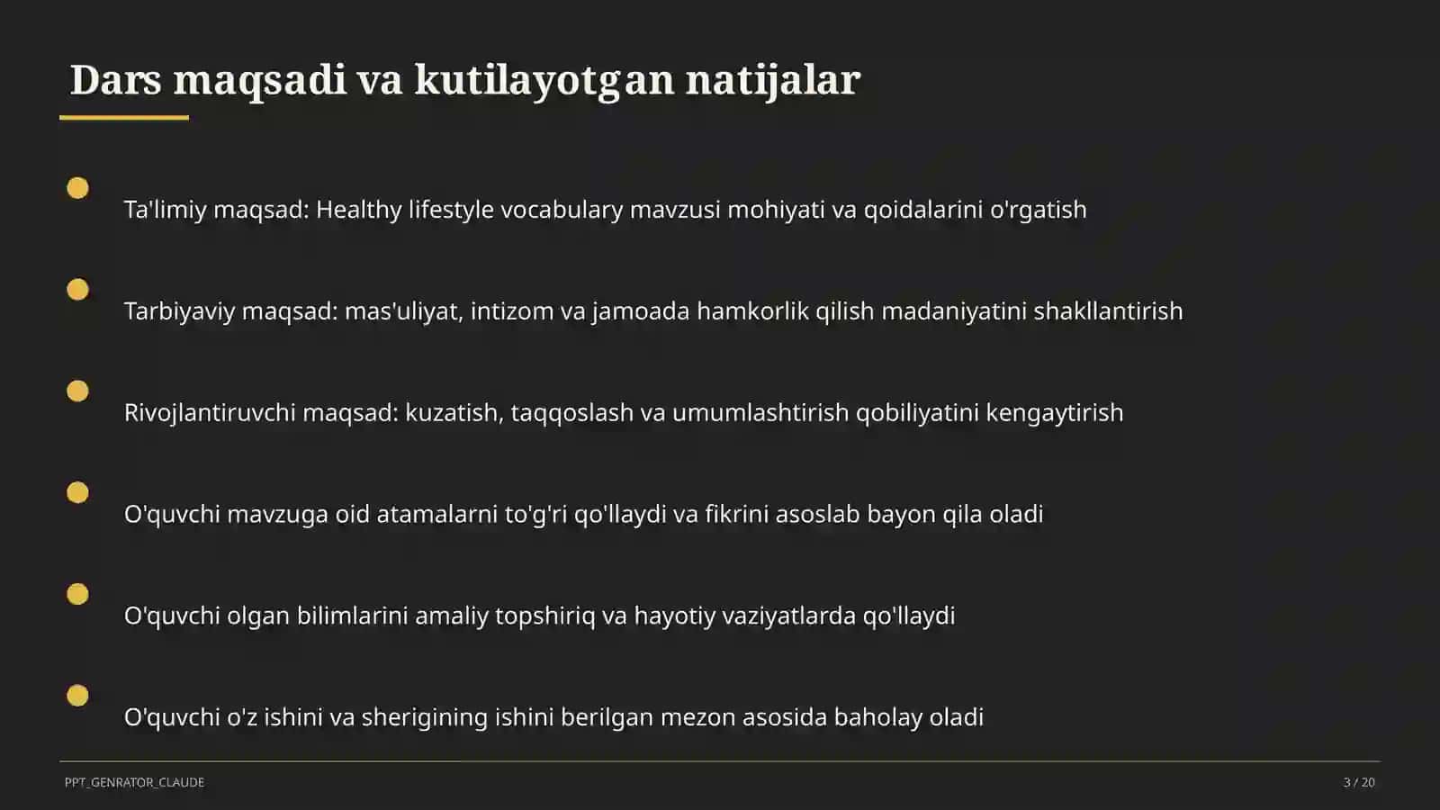 Healthy lifestyle vocabulary (7-sinf) 3