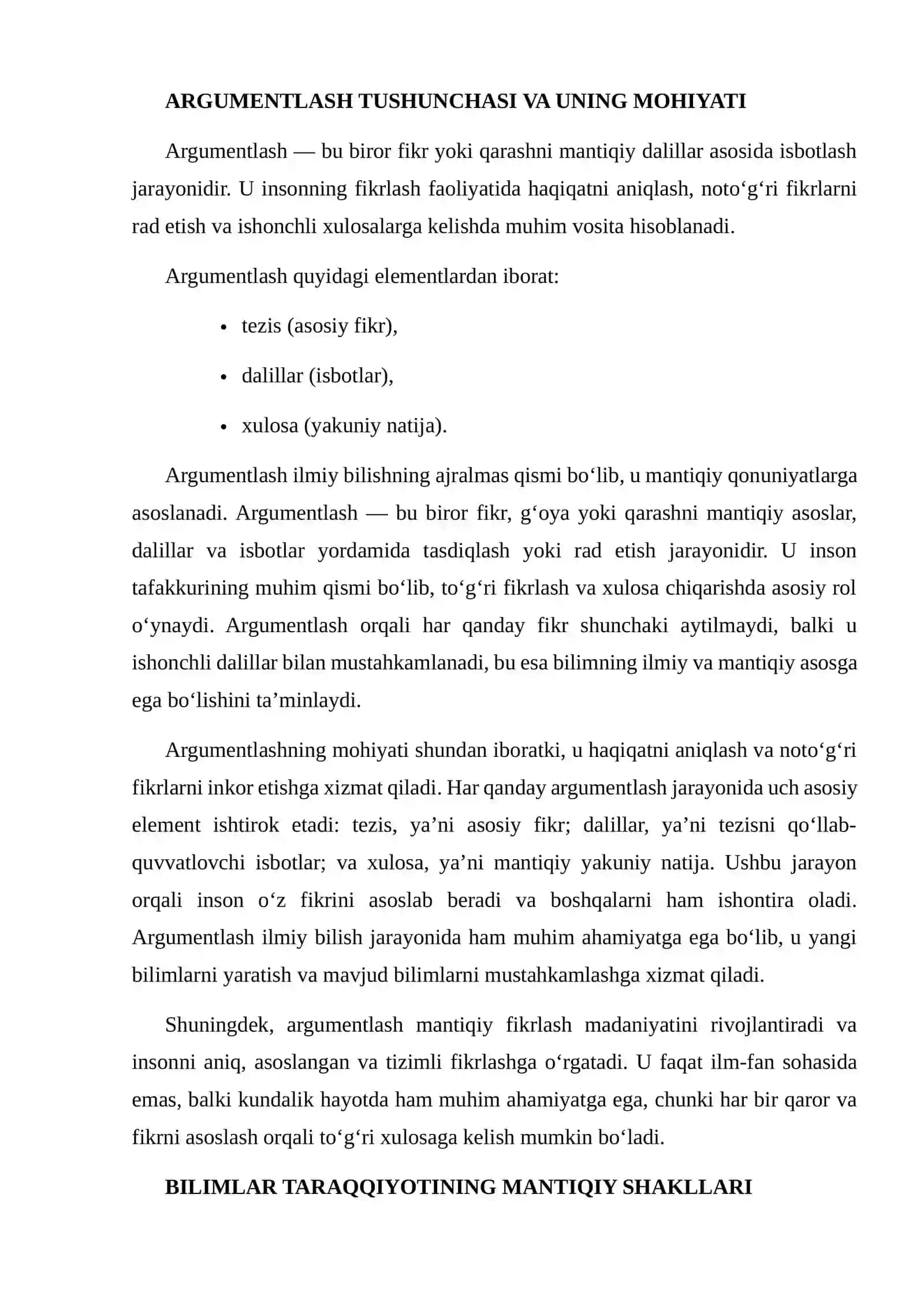 ARGUMENTLASH VA BILIMLAR TARAQQIYOTINING MANTIQIY SHAKLLARI 3