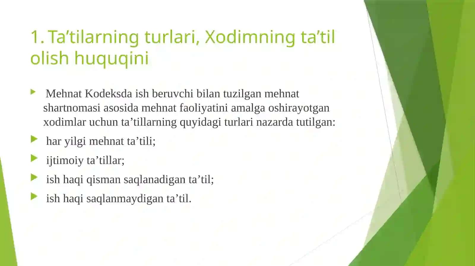 Ta’tillarning turlari va haryolgi mehnat ta’tili 3