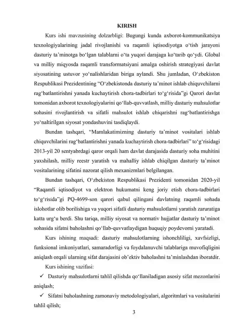 DASTURIY TAʼMINOT SIFATINI BAHOLASH USULLARI 3