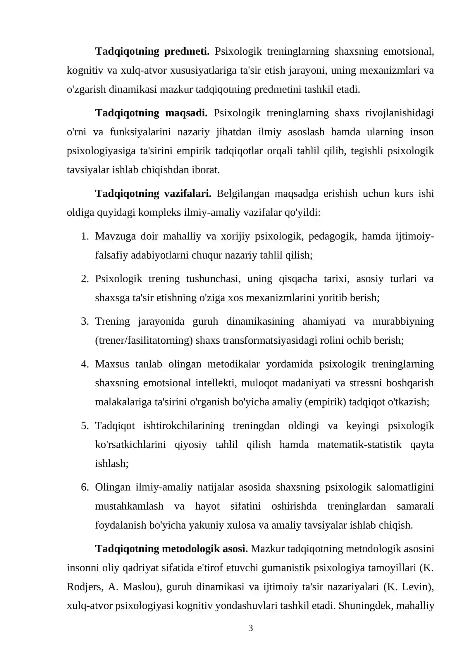 Shaxsga psixologik treninglarning ta'siri mavzusidagi kurs ishi 3