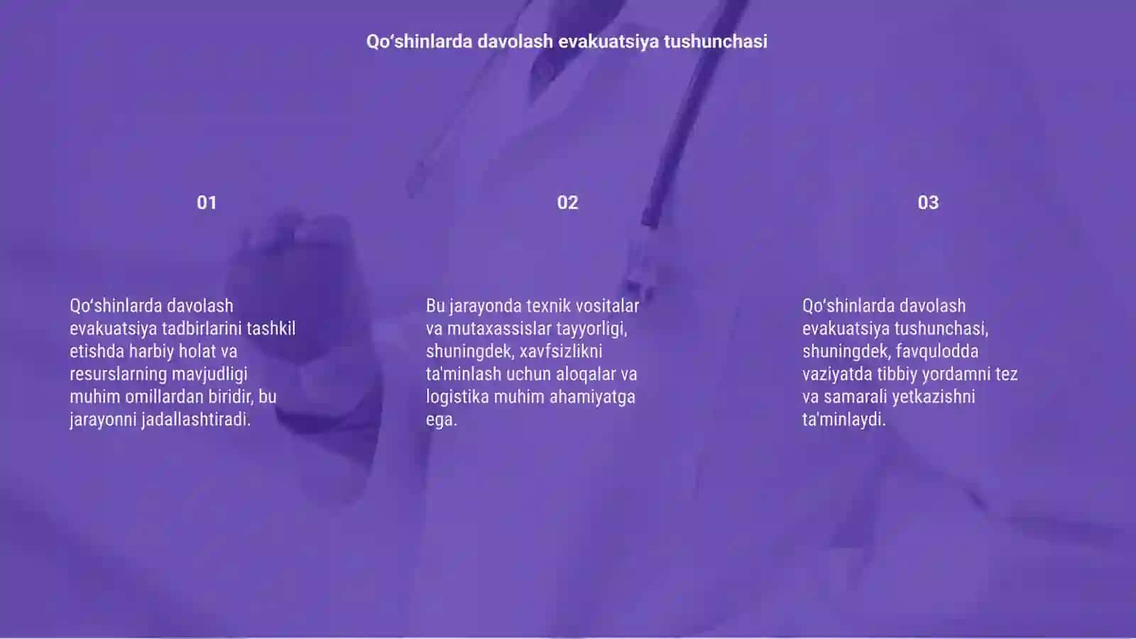 Qo‘shinlarda davolash evakuatsiya tadbirlarini tashkil etishga ta‘sir etuvchi omillar 3