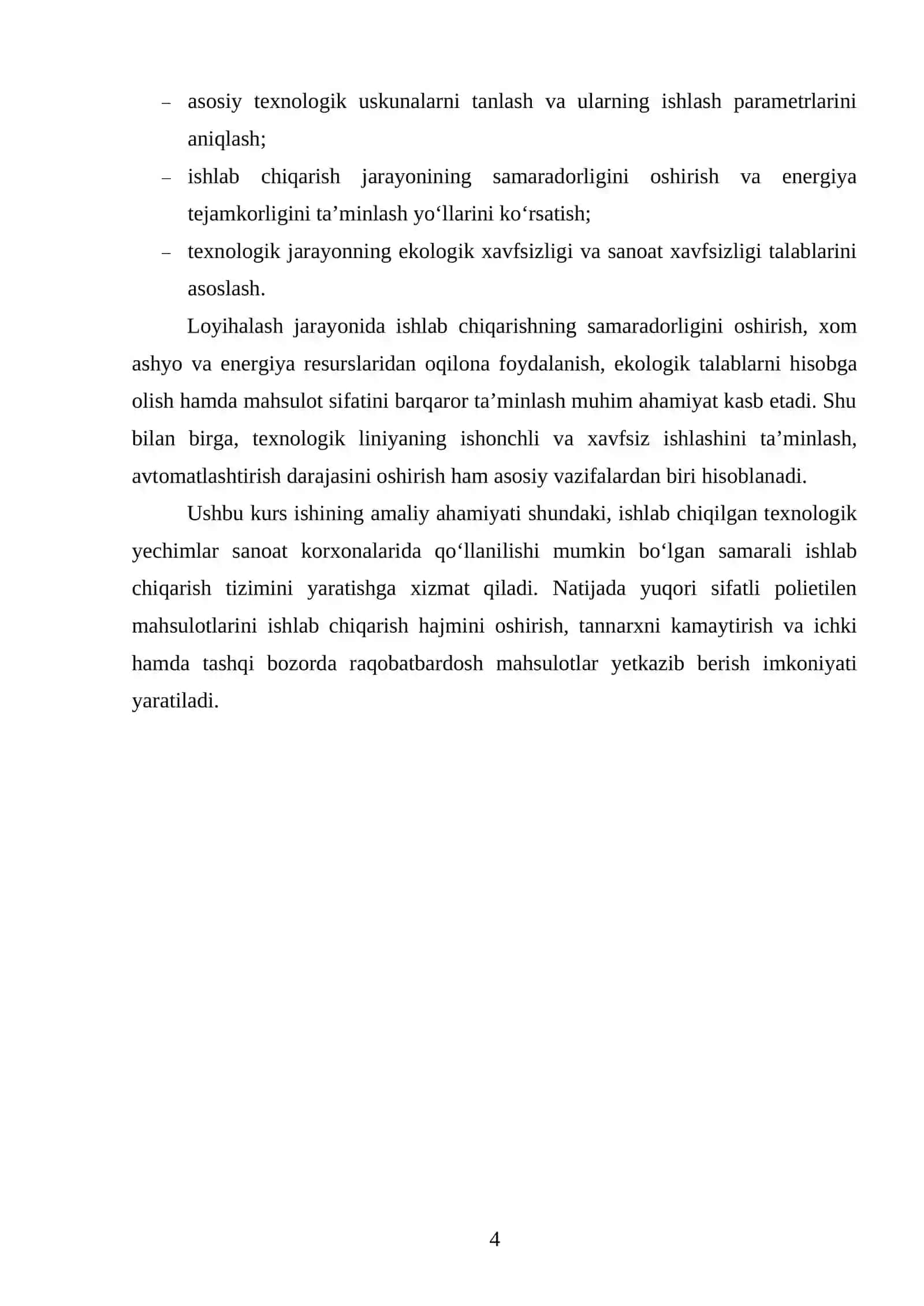 SKLERTEK texnologiyasi boʻyicha markasi F-Y240 boʻlgan PE ishlab chiqaradigan texnologik liniyasini loyihalash. Q=85000 t/yil 3