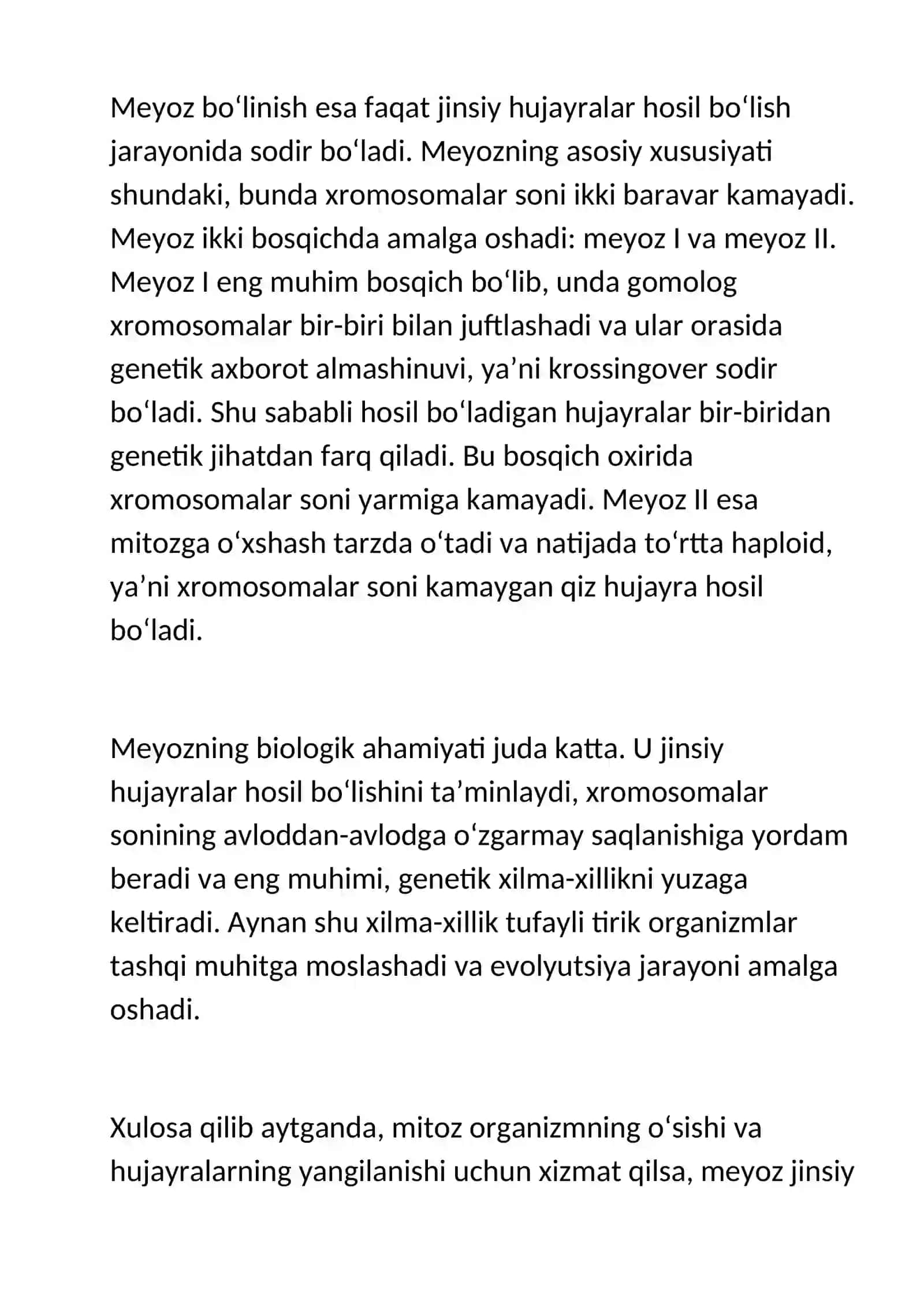 Hujayraning meyotik bulinishi Mitoz va meyozning biologik ahamiyati 3