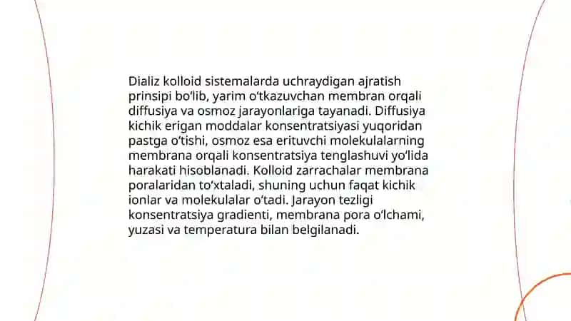 Kolloid sistemalarni dializ yo‘li bilan tozalash 3