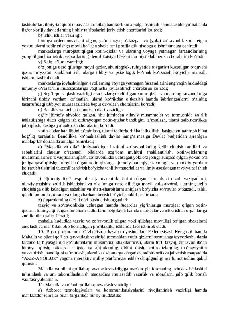 ZO‘RLIK ISHLATISHDAN JABR KO‘RGAN XOTIN-QIZLARNI REABILITATSIYA QILISHGA OID QO‘SHIMCHA CHORA-TADBIRLAR TO‘G‘RISIDA 3
