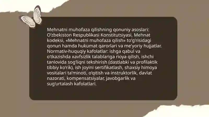 Ishga qabul qilishda va boshqa ishga oʻtkazishda mehnatni muhofaza qilishga boʻlgan huquqning kafolatlari 3