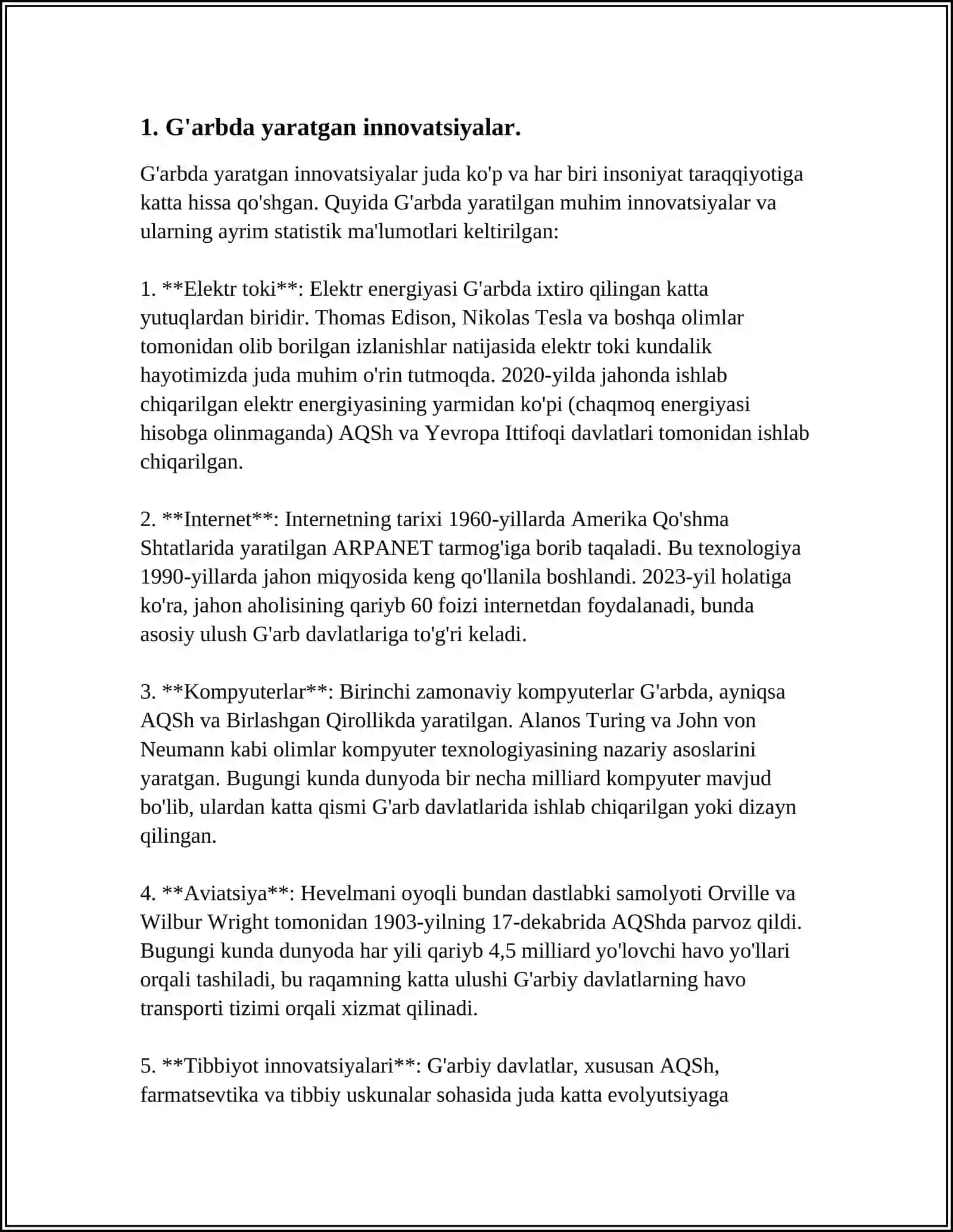 G'ARBDA 5TA VA SHARQDA 5TA KREATIVLIKKA QO'SHGAN OLIMLARGA MISOLLAR 3