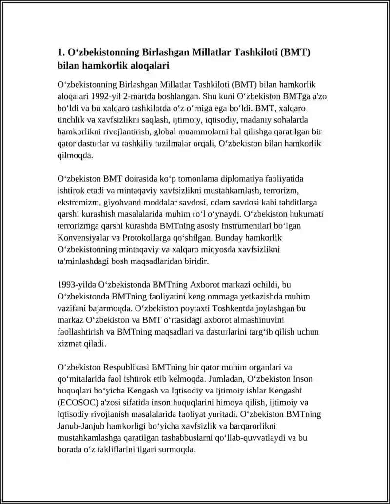 ÖZBEKISTONNING XALQARO TASHKILOTLAR BILAN HAMKORLIK ALOQALARI 3