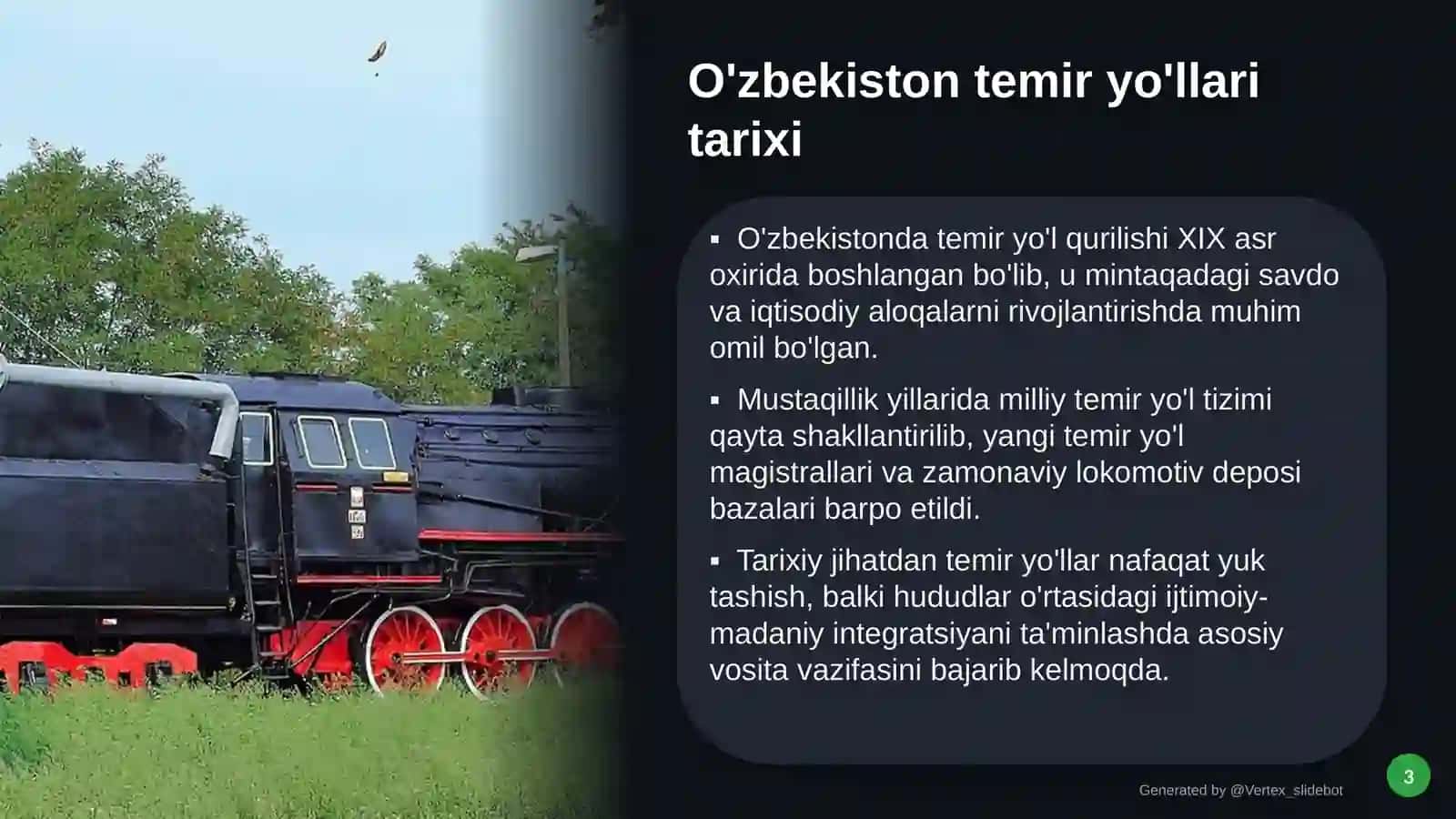 O'zbekiston temir yo'llari Rivojlanish va istiqbollar 3