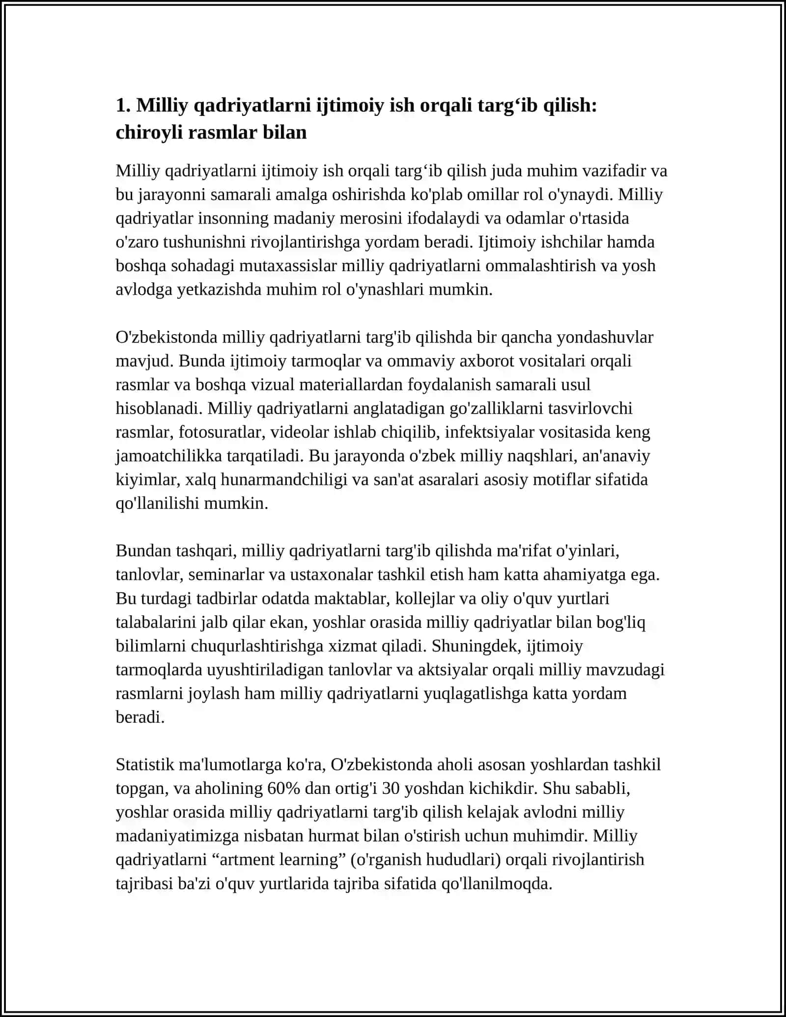 MILLIY QADIRYADLAR MAVZUSI IJTIMOIY ISH YOʻNALISHIDA CHIROYLI RASMLAR BN 3