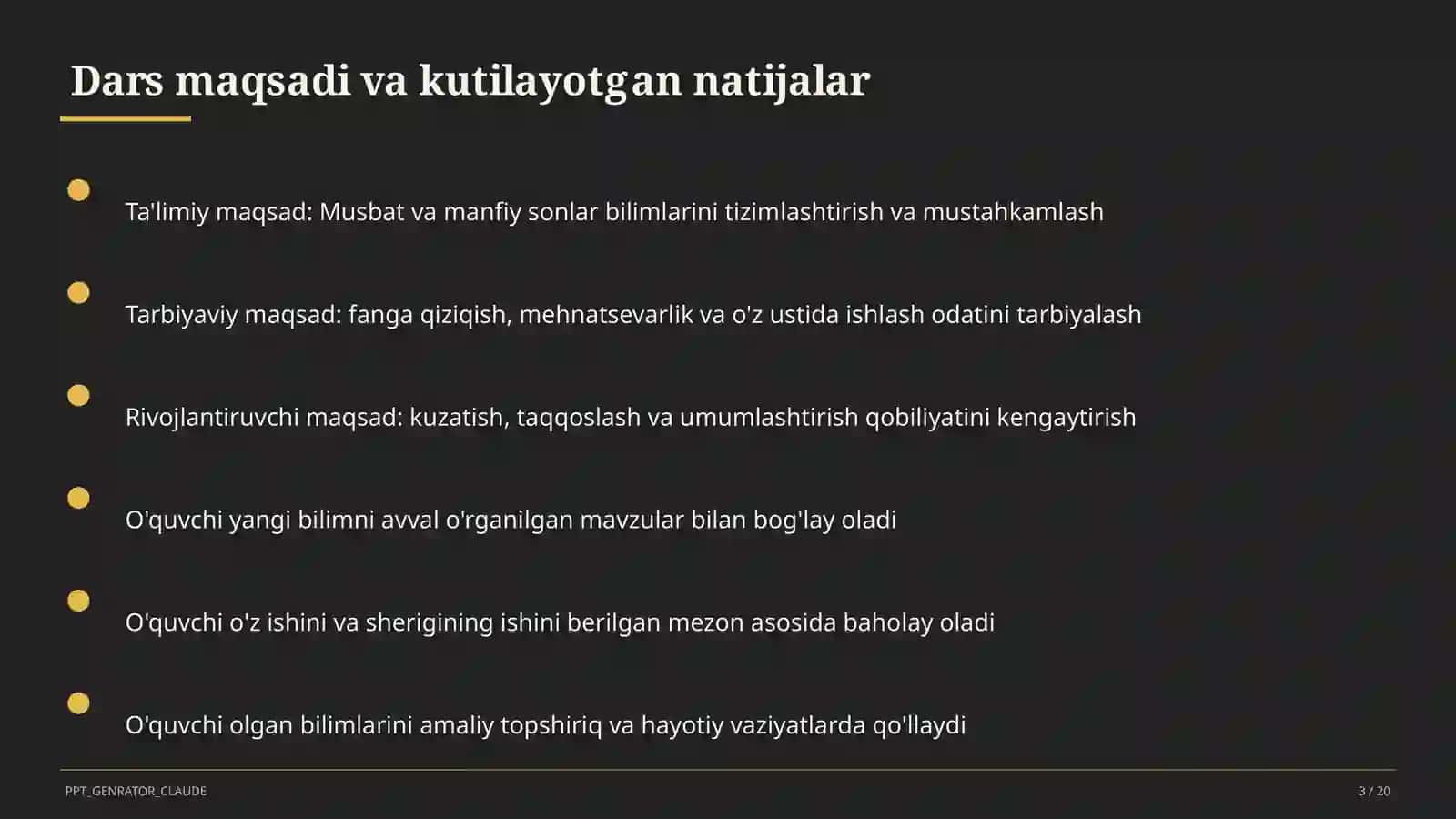 Musbat va manfiy sonlar (6-sinf) 3