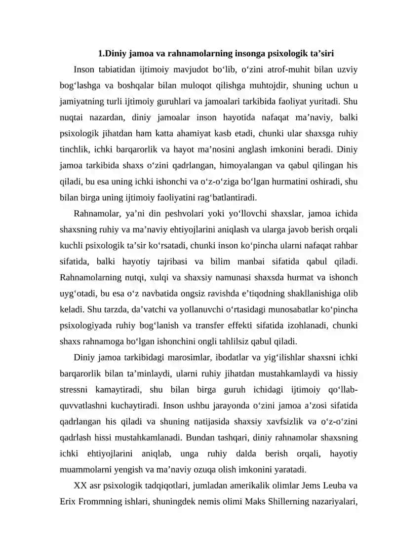 Mavzu: Insonning diniy jamoaga qo‘shilishi va uning psixologik tomonlari 3