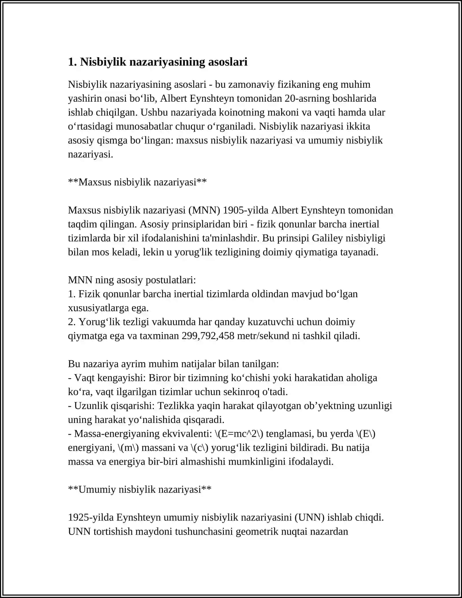 Nisbiylik nazariyasi elementlari 3