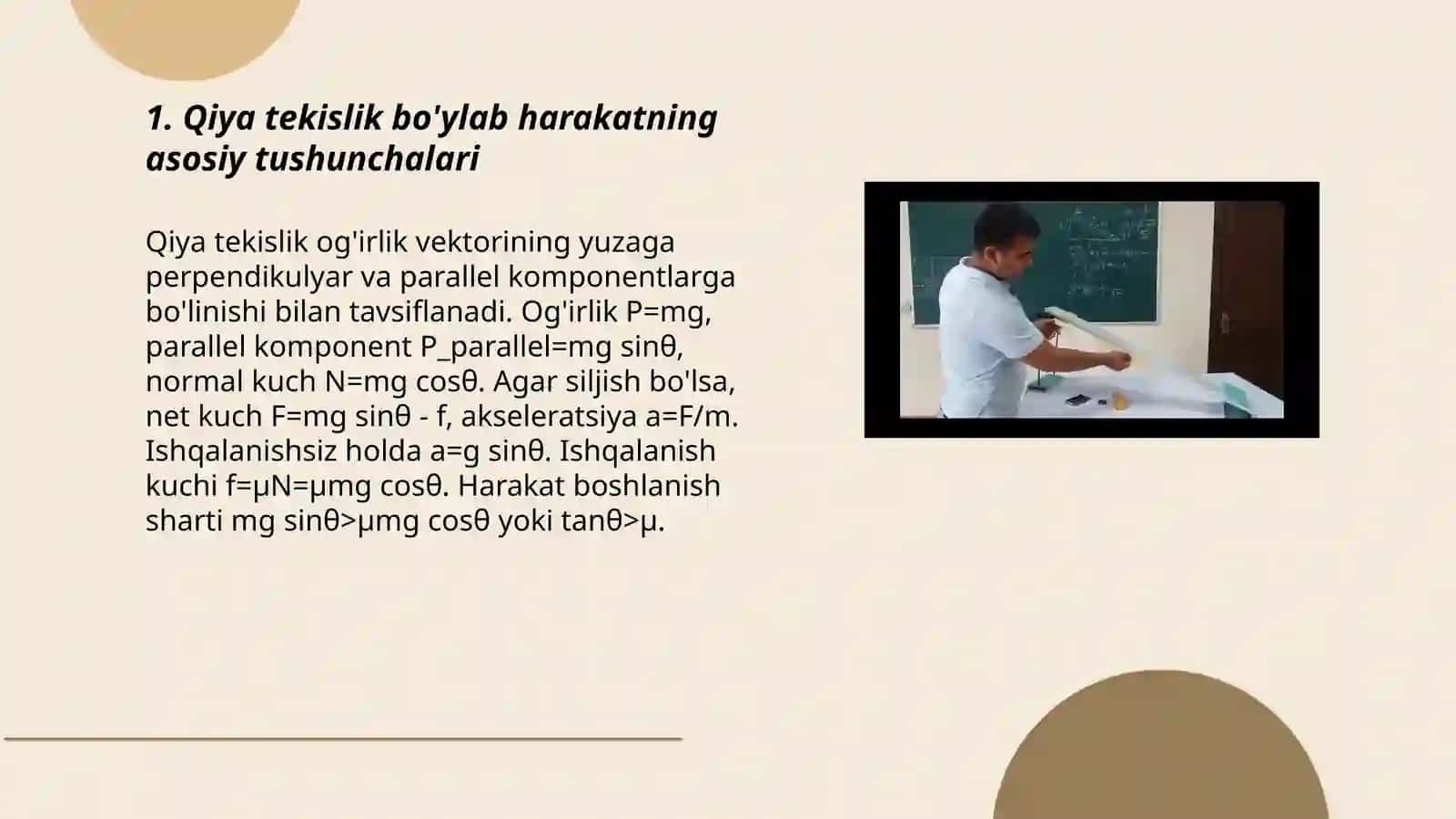 Jismning qiya tekislik bóylab harakati 3