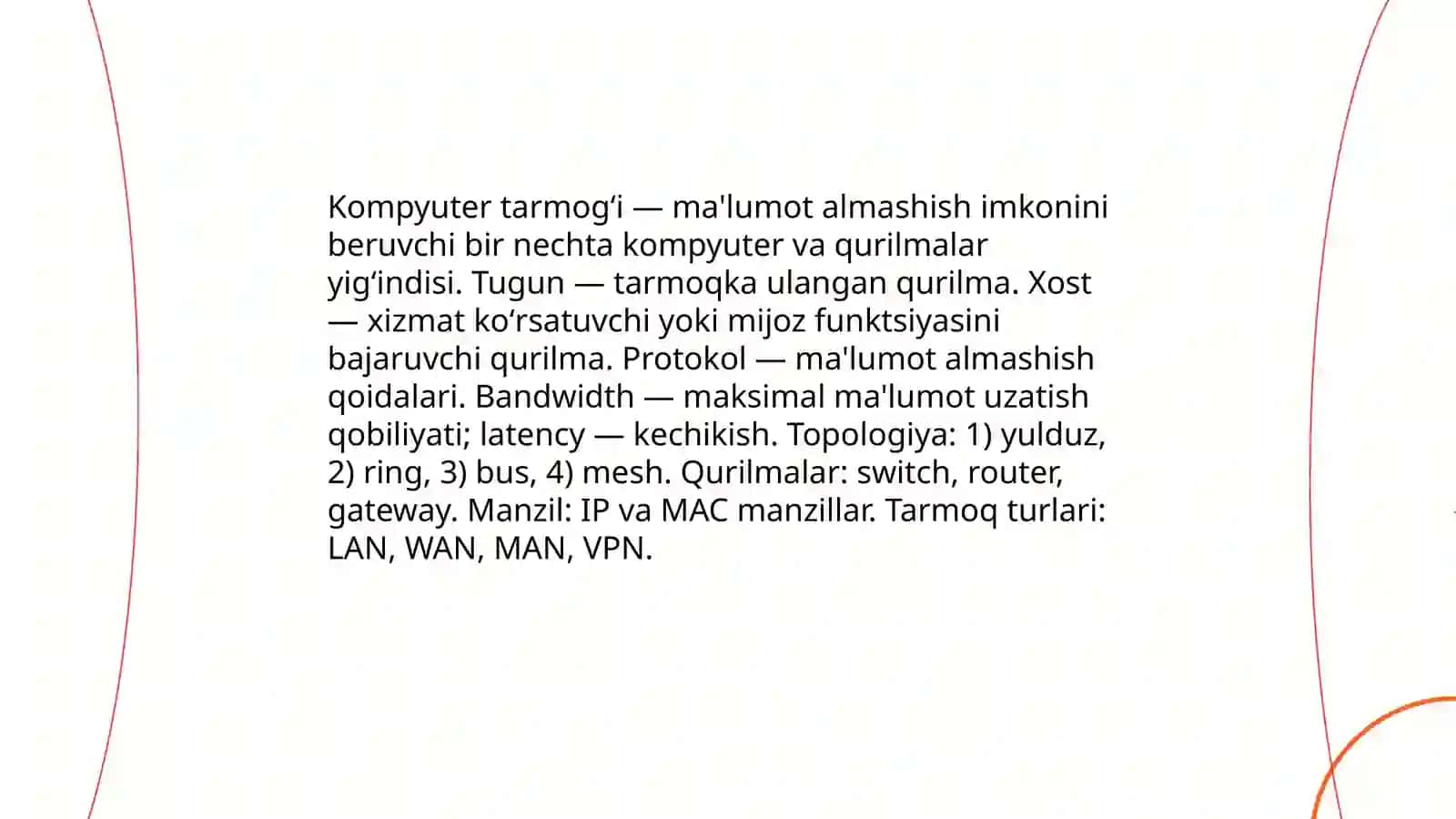 kompyuter tarmoqlari uning asosiy tushunchalari turlari 3