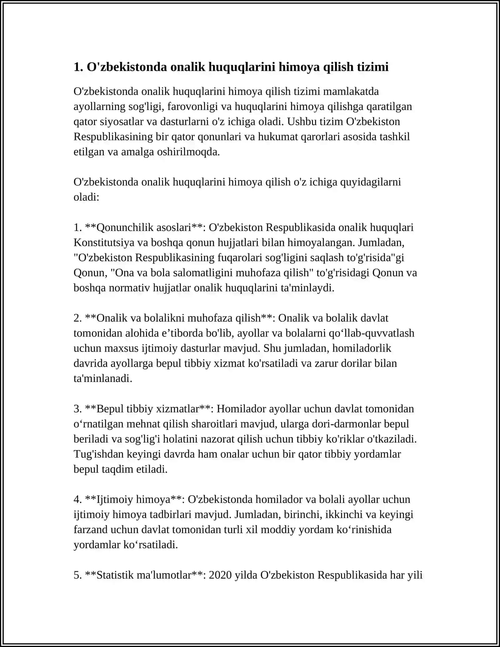 YANGI O'ZBEKISTONDA ONALIK VA BOLALIK HAQ-HUQUQLARINI HIMOYA QILINISHI 3