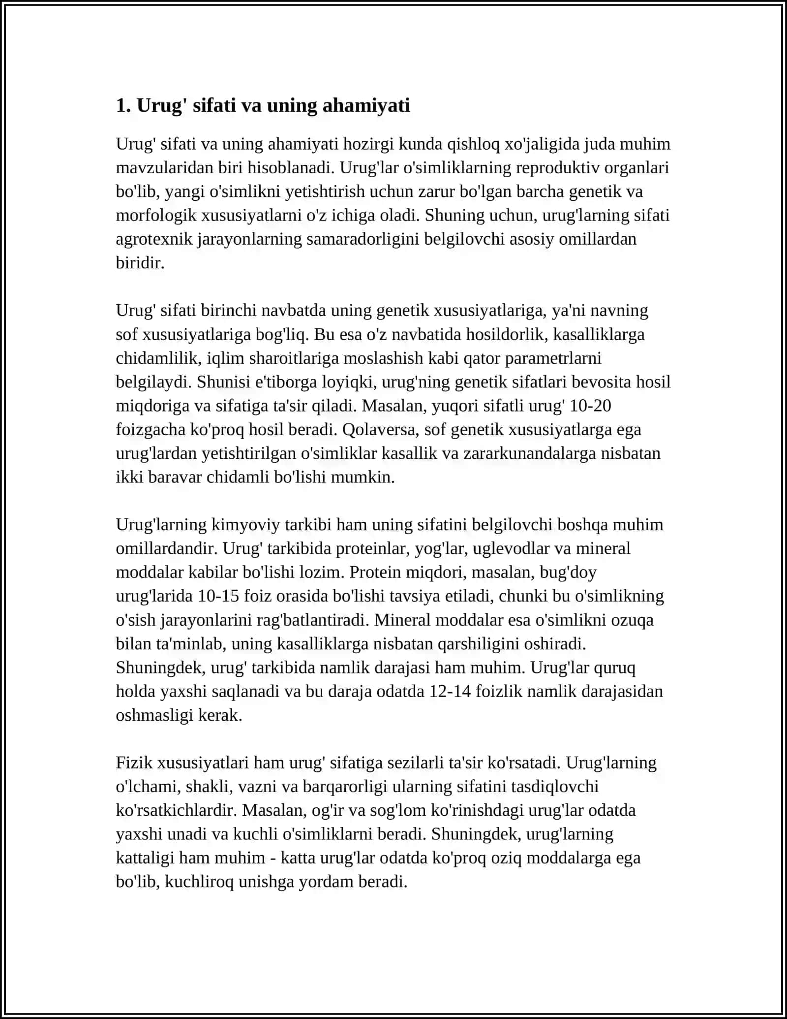 MADANIY O'SIMLIKLARNING URUG', UNING SIFAT KO'RSATKICHLARINING YANGI USULLARI 3