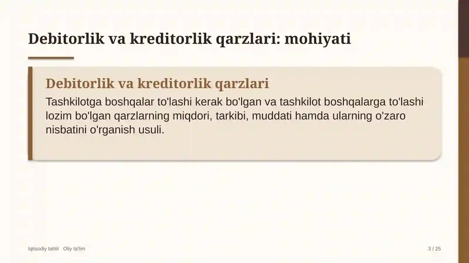 ombor xo'jaligida debitorlik va kreditorlik qarzlari tahlili 9347 3