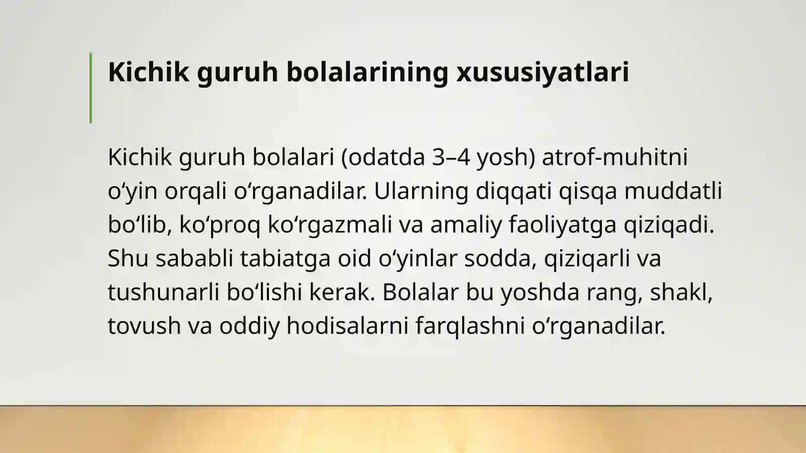 Kichik guruhda tabiatga oid o‘yinlarni tashkil etishning mashg‘ulot ishlanmalarini tuzish 3