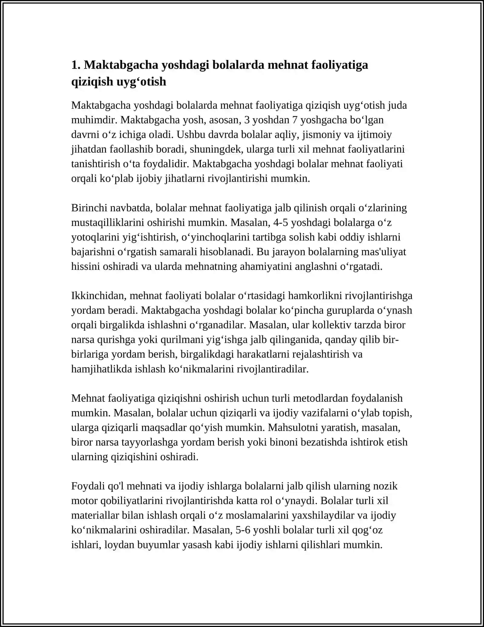 MAKTABGACHA YOSHDAGI BOLADA MEHNAT KÒNIKMASINI SHAKILLANTIRISH 3