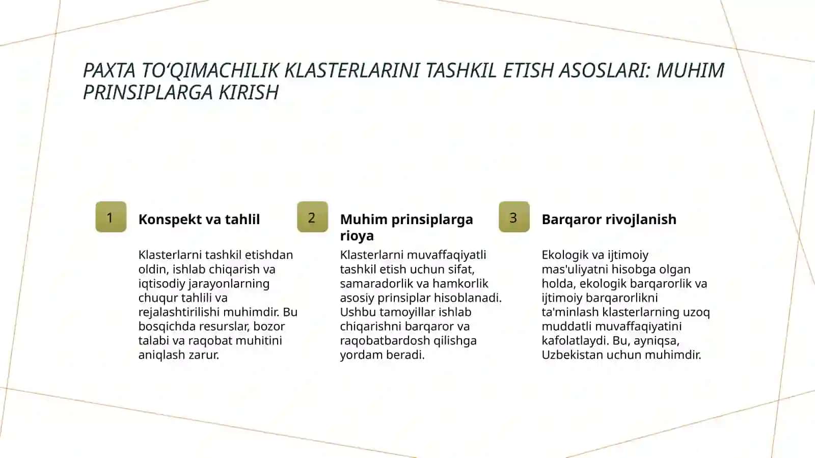 Paxta toʻqimachilik klasterlarini tashkil etish asoslari 3