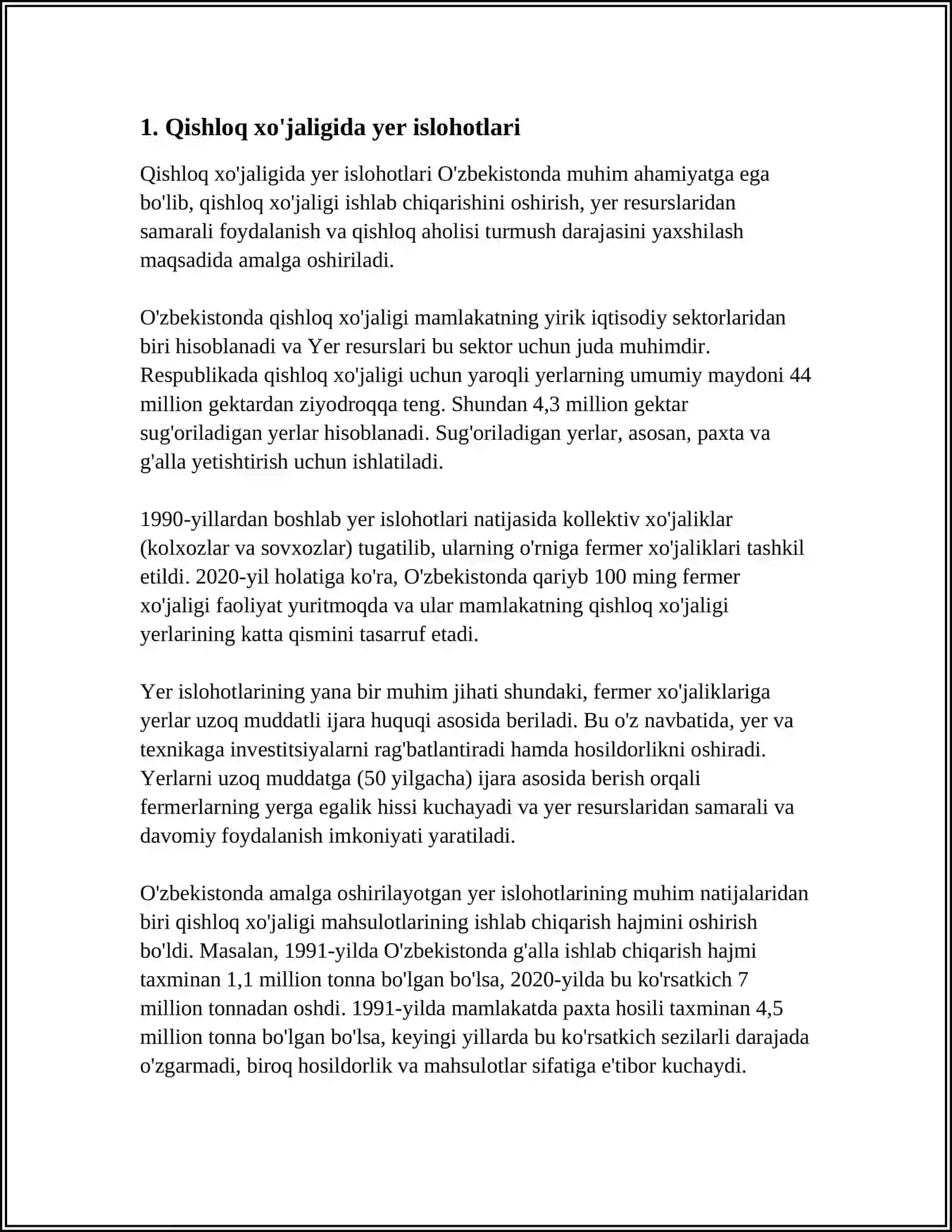 O‘ZBEKISTONDA MUSTAQILLIK YILLARIDA QISHLOQ XO'JALIGI VA SANOAT SOHASIDAGI O‘ZGARISHLAR 3