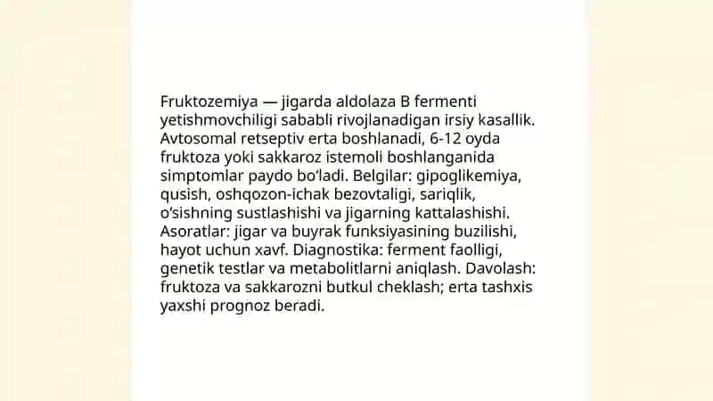 Fruktozemiya - ta'rif va umumiy tushuncha 3