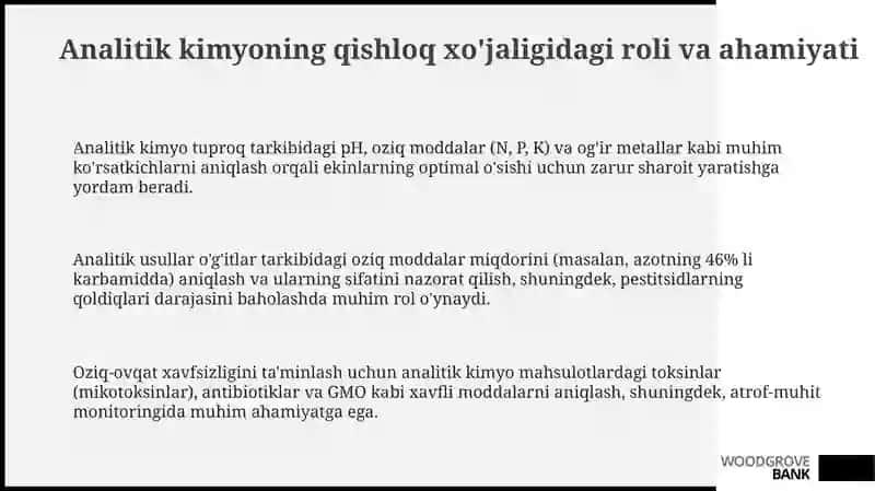Analitik kimyo fanining qishloq xo'jaligida tutgan oʻrni va ahamiyati 3