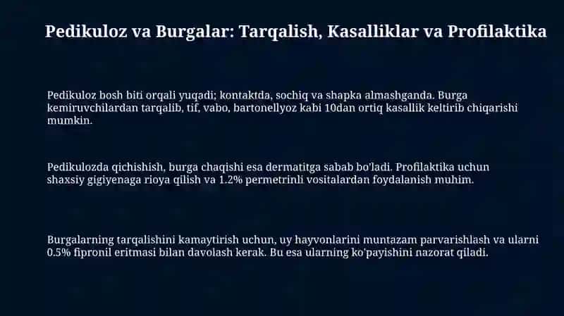 Pedikuloz va Burgalar: Tarqalish, Kasalliklar va Profilaktika 3