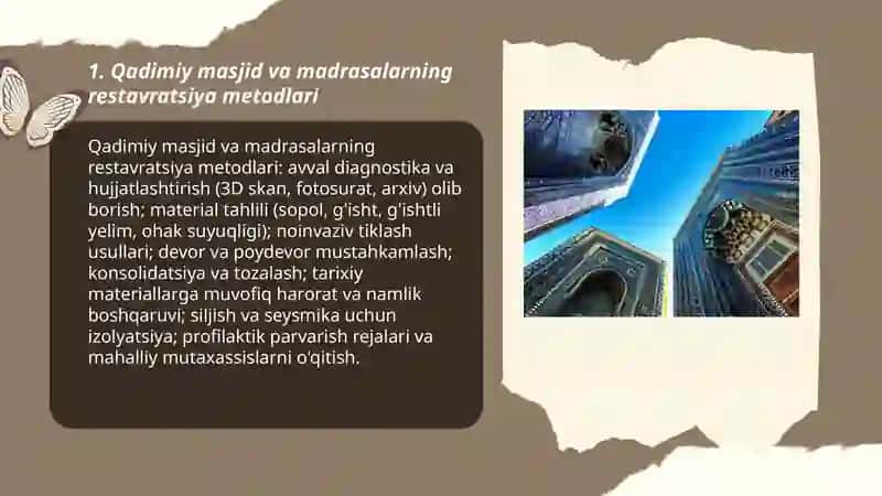 Qadimiy masjid va madrasalarning restavratsiya metodlari 3