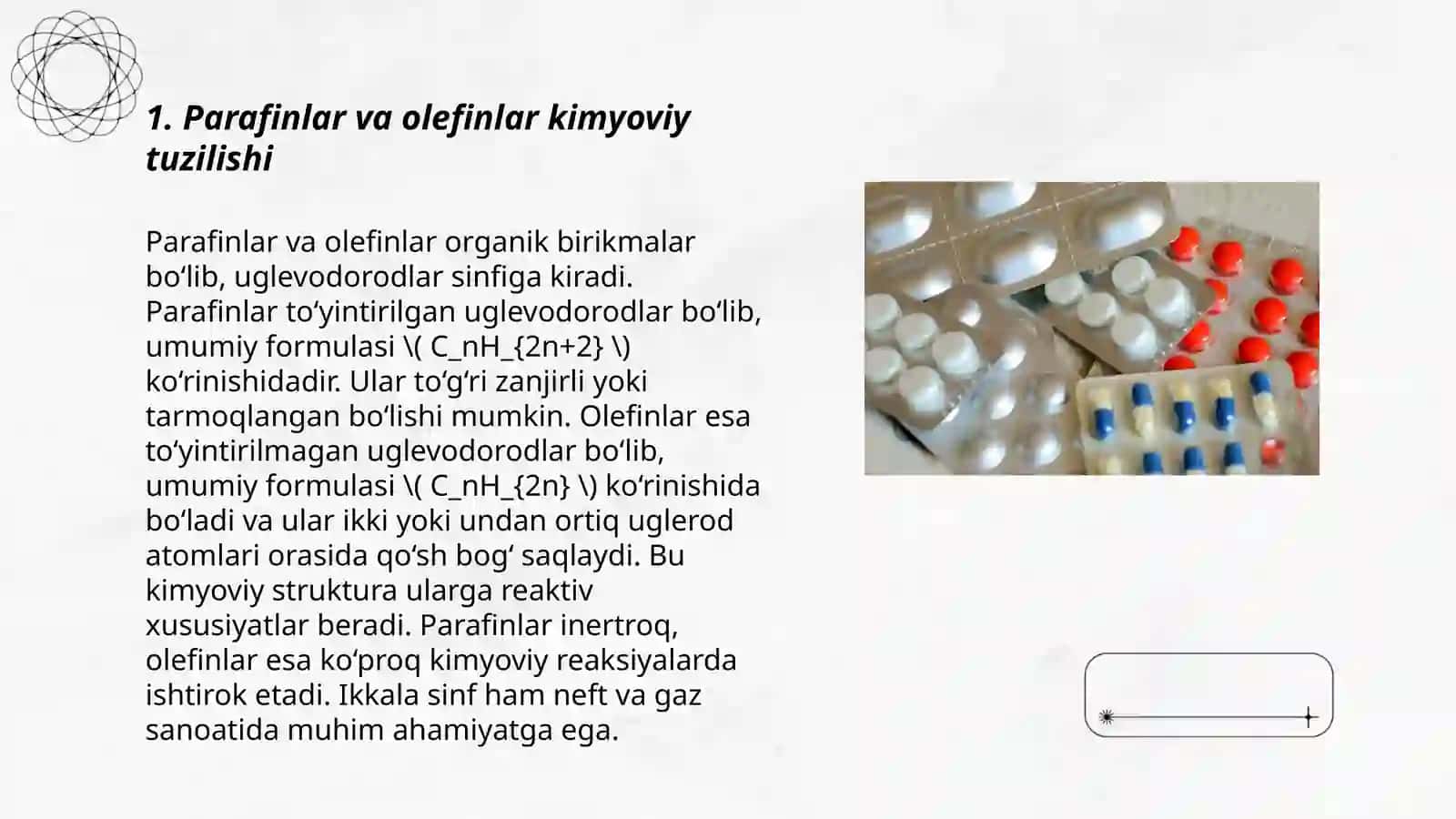 Parafinlar olefinlar asosida olinadigan dori preparatlari 3