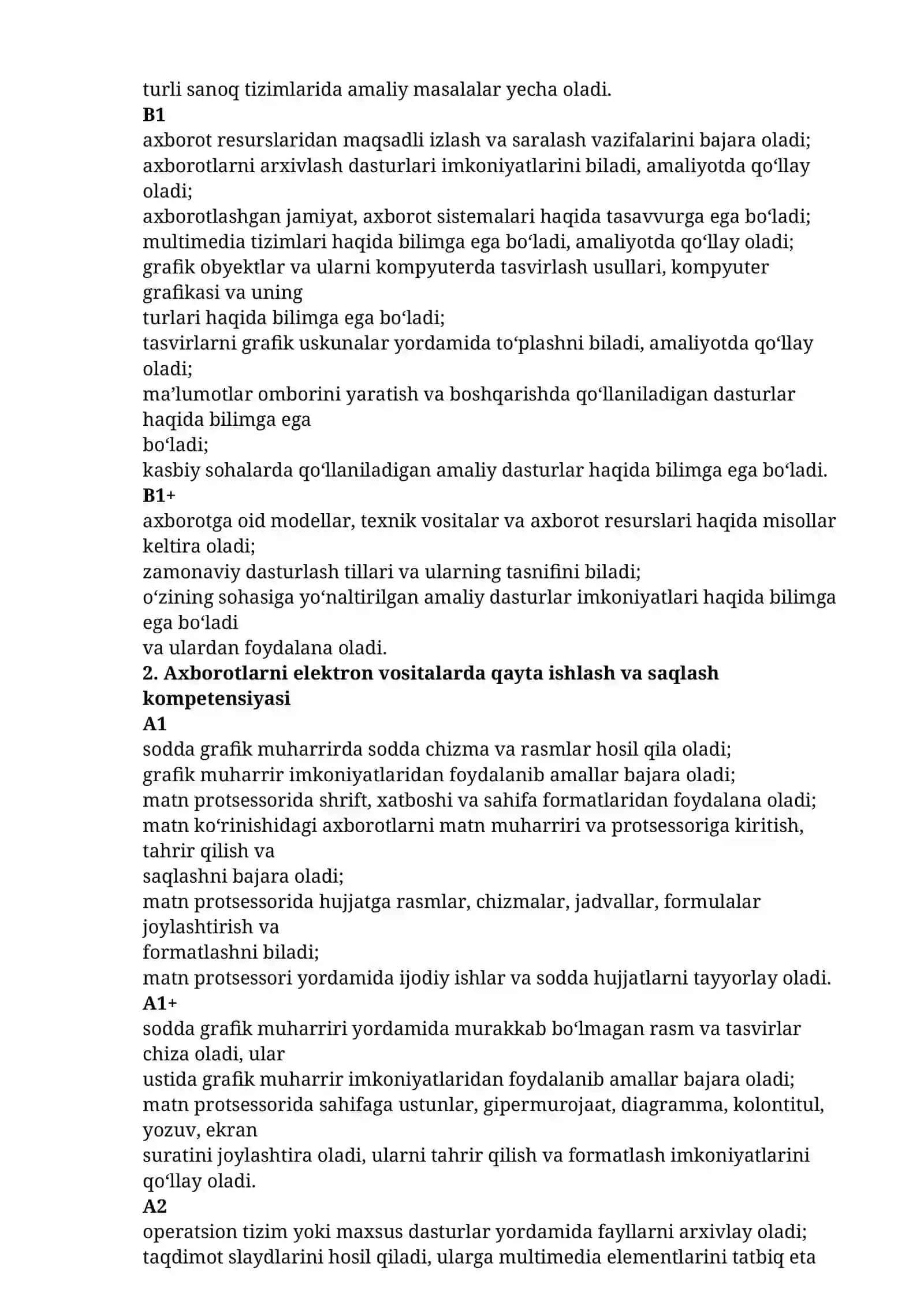 MALAKA TALABLARI - Informatika va axborot texnologiyalari fanini o‘rganish bosqichlari 3
