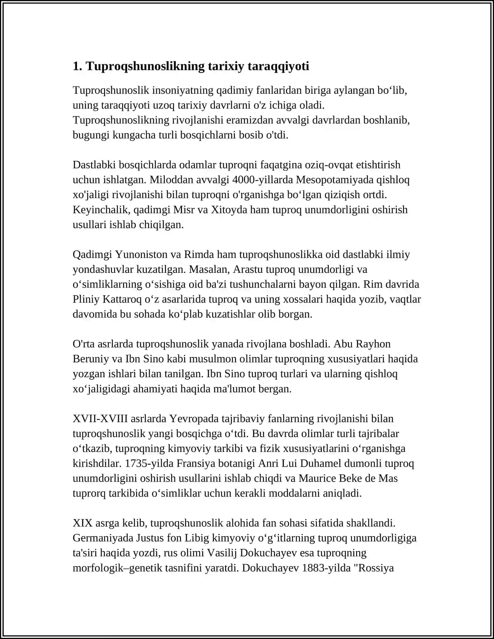 MUSTAQIL ISH Mavzu: O'ZBEKISTONDA "TUPROQLAR GEOGRAFIYASI" FANINING RIVOJLANISHI 3