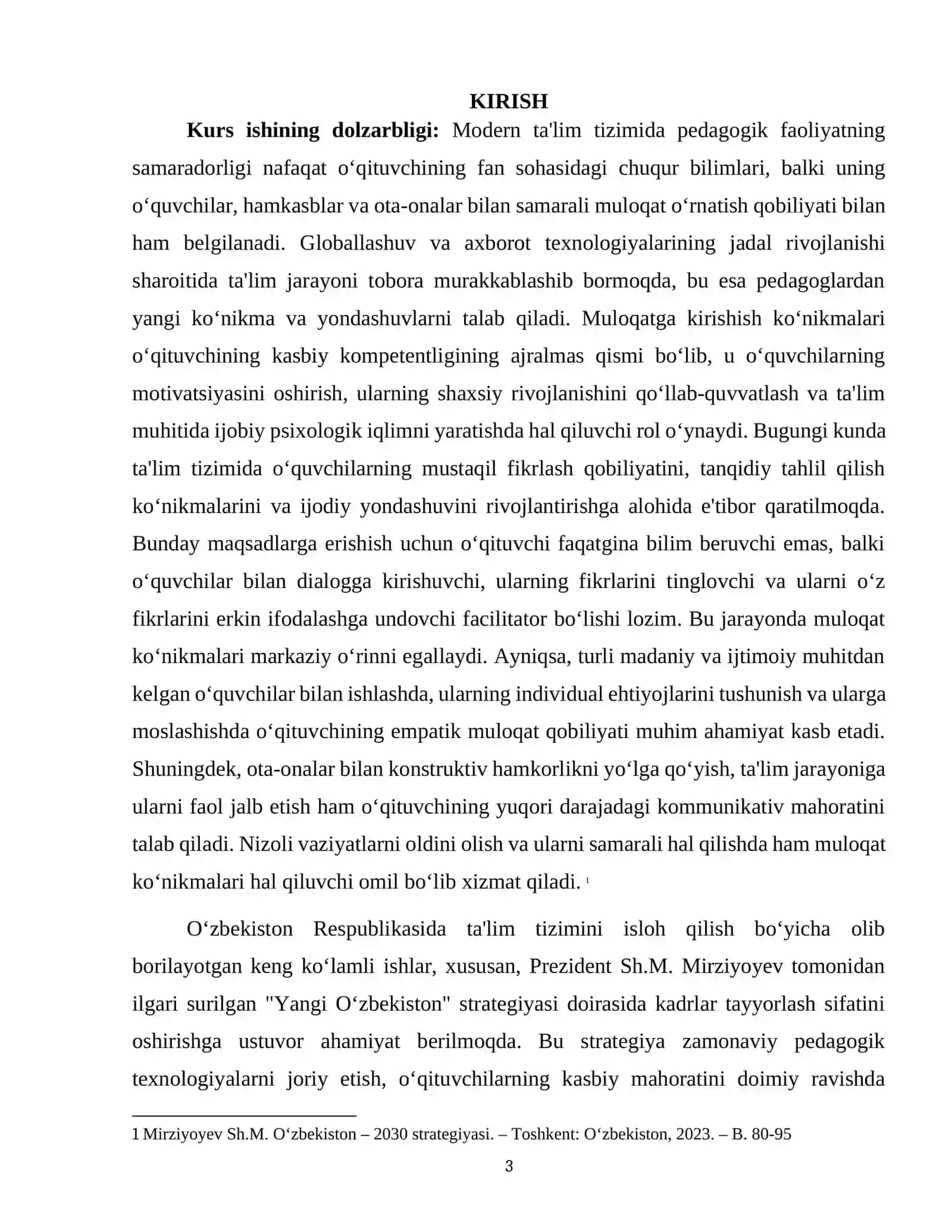 "PEDAGOGIK FAOLIYATNI TASHKIL ETISHDA MULOQATGA KIRISHISHNI RIVOJLANTIRISH" 3