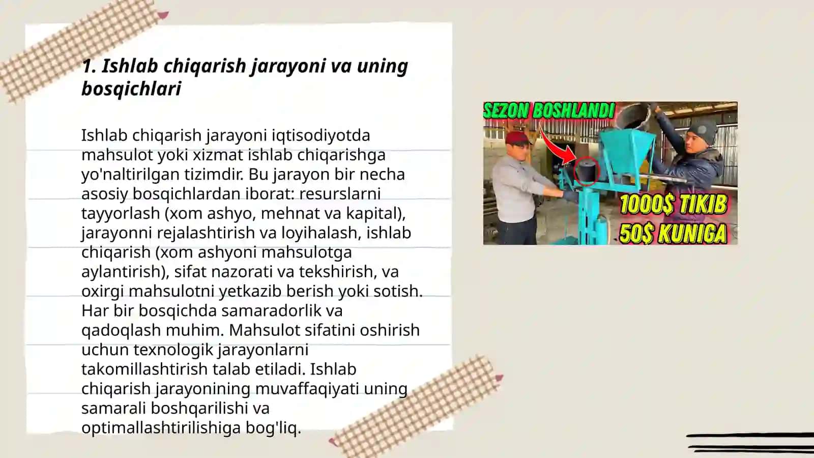 Ishlab chiqarish va ishlab chiqarish omillari va xarajatlar to'g'risida 3