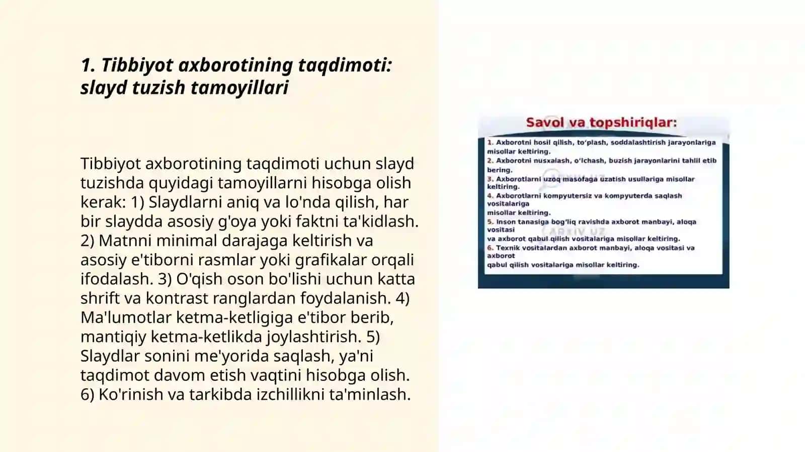 Tibbiyot Axborotini taqdimotlar ko'rinishida shakillantirish texnologiyasi 3