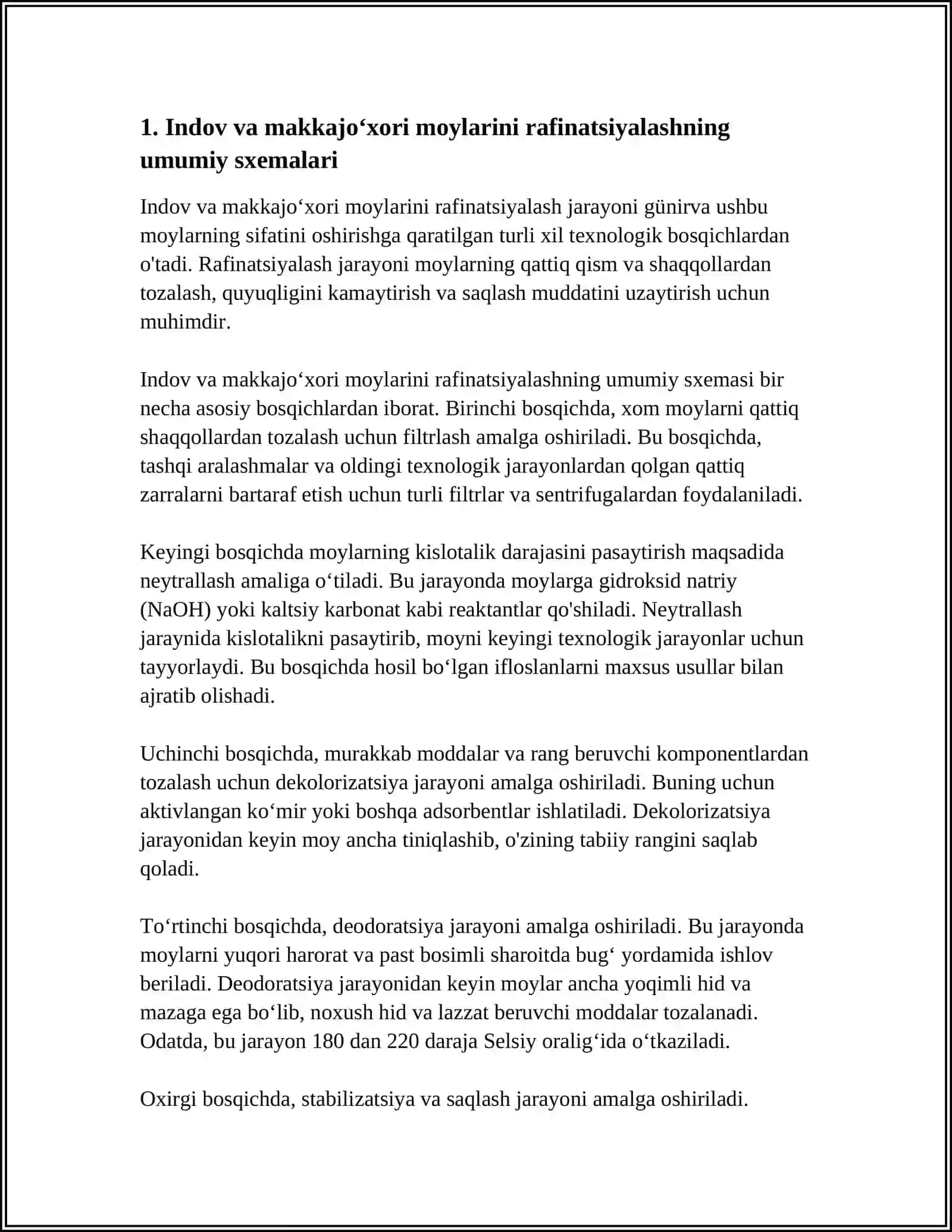 INDOV,MAKKAJOʻXORI MOYLARINI RAFINATSIYALASH TEXNALOGIYASI 3