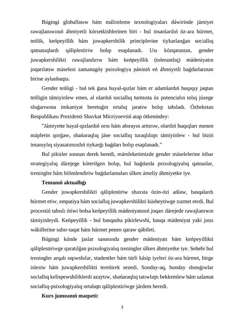 Gender juwapgershilik ham kenpeyillikti rawajlandiriwshi trening 3