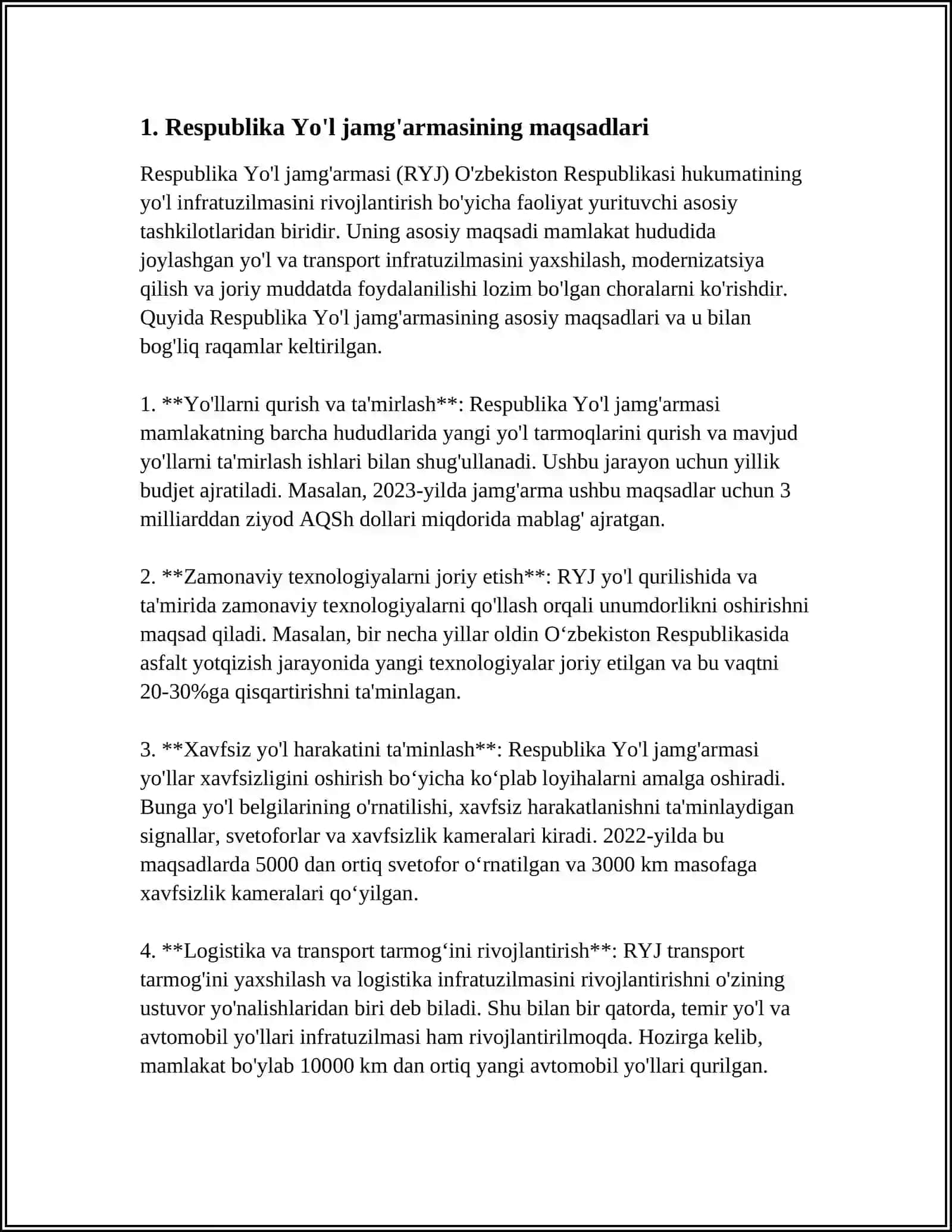 O'ZBEKISTON RESPUBLIKASI MOLIYA VAZIRLIGI HUZURIDAGI RESPUBLIKA YO‘L JAMG‘ARMASI 2024-2025-O'QUV YILI 3