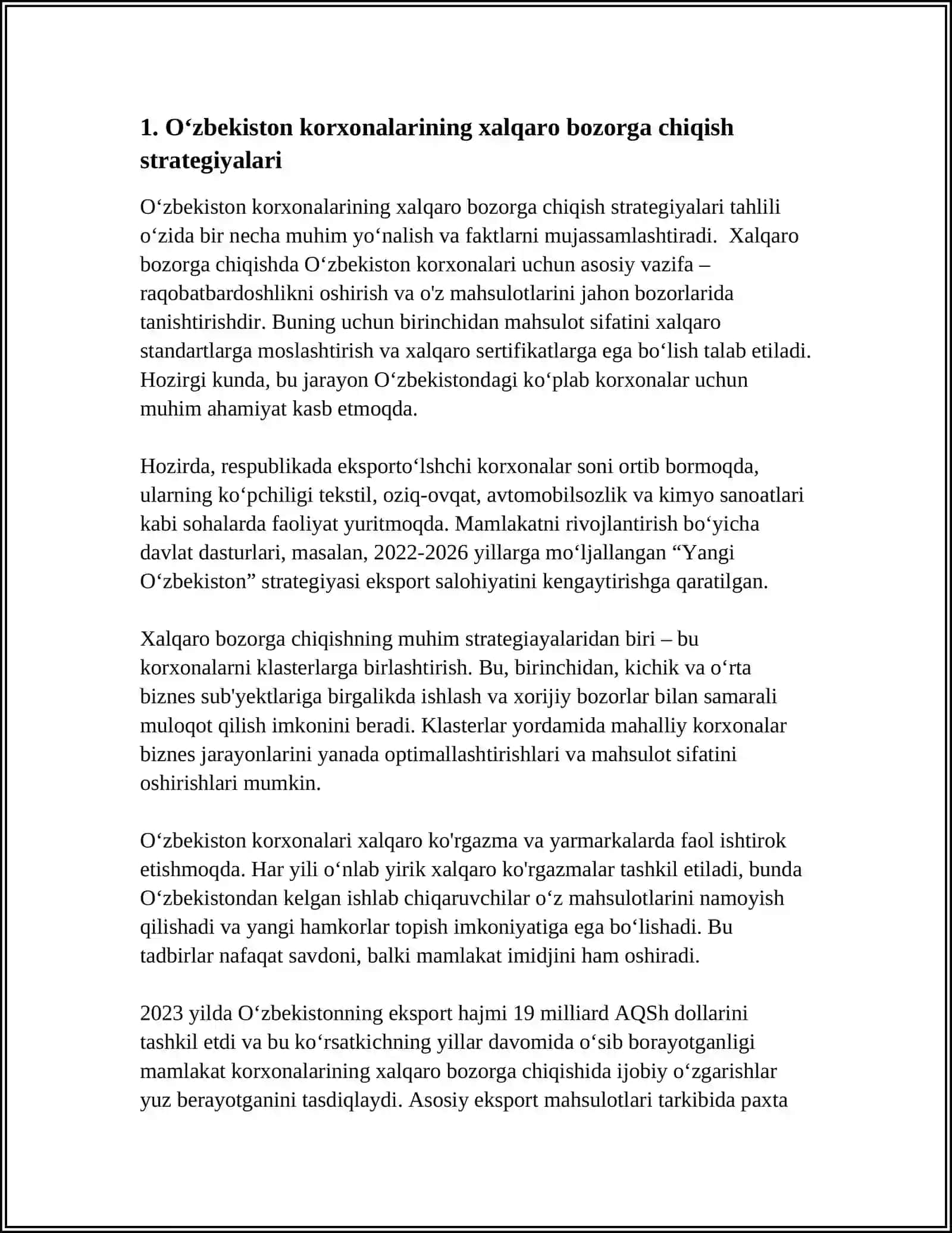 O‘zbekiston Korxonalarning Xalqaro Bozordagi Faoliyat Taxlili 3
