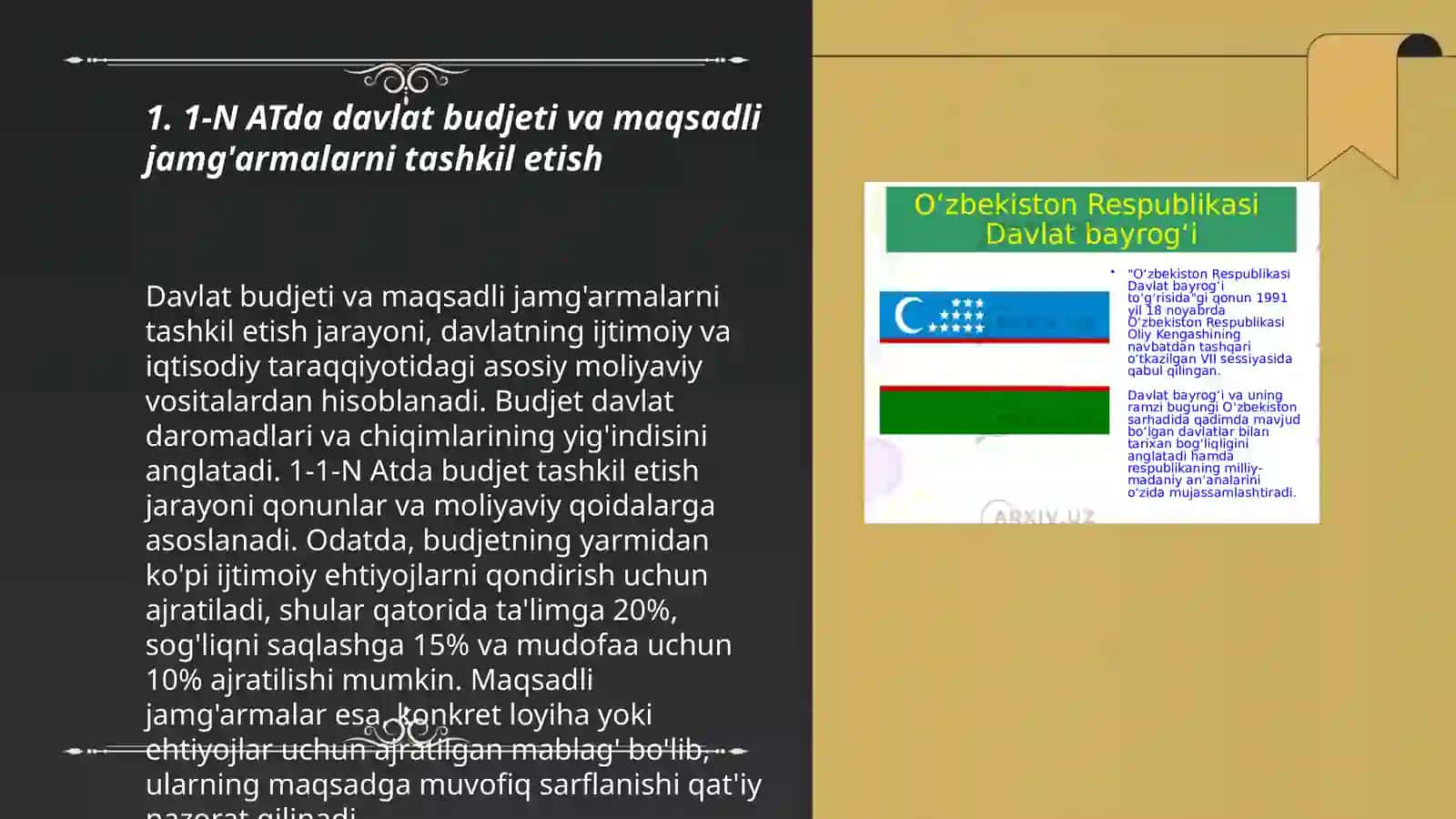 "1-N" ATda Davlat budjeti va maqsadli jamg'armalar boyicha soliq va tolovlarning tushumini tahlil qilish 3