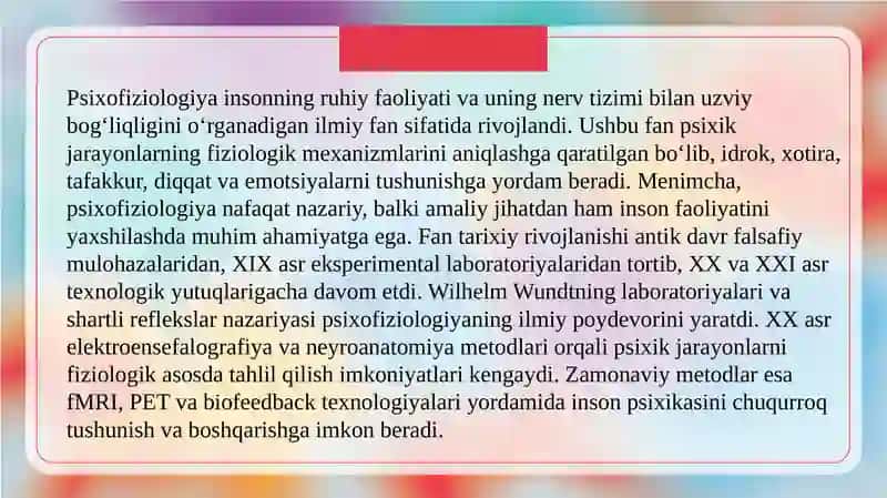 Psixofiziologiyaning shakllanish tarixi va rivojlanish bosqichlari 3