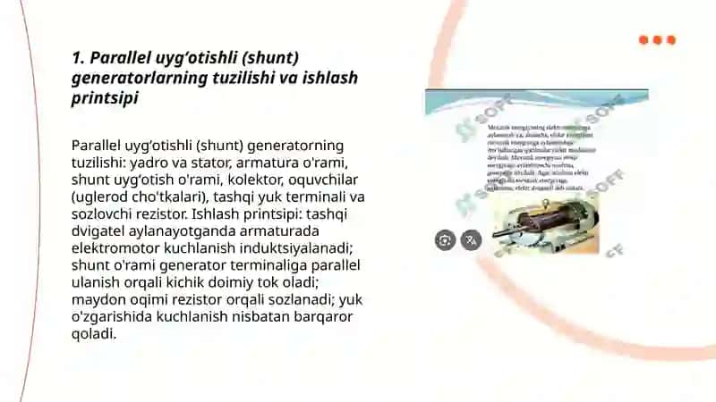 Parallel uygʻotishli generatorlar 3