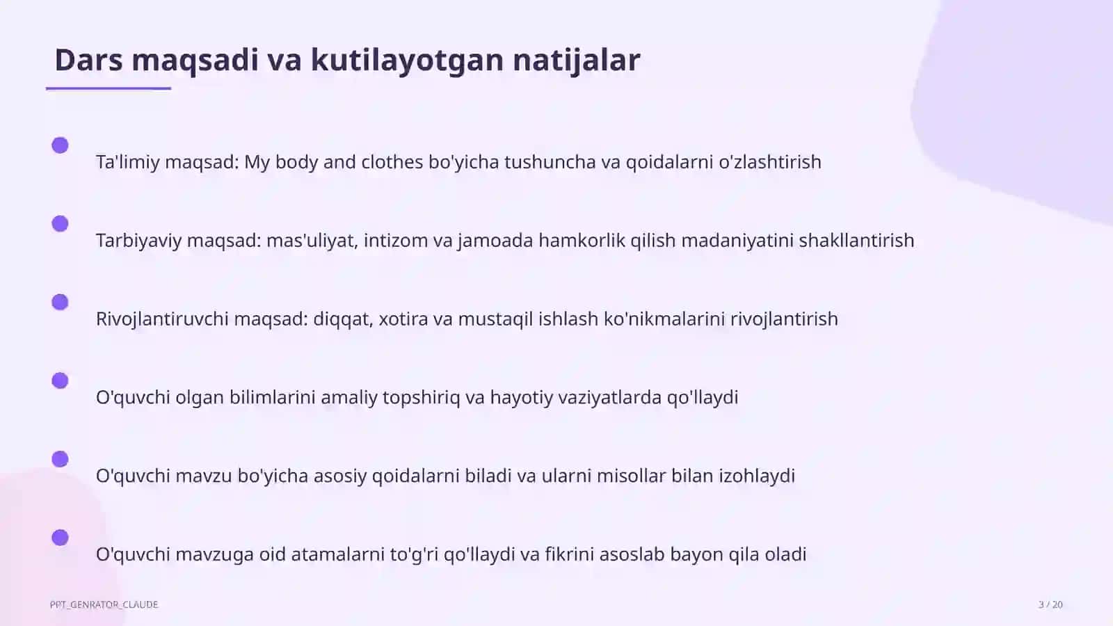 My body and clothes (3-sinf) 3