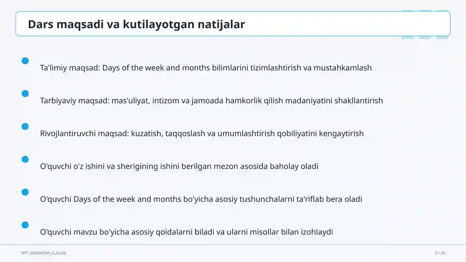 Days of the week and months (2-sinf) 3