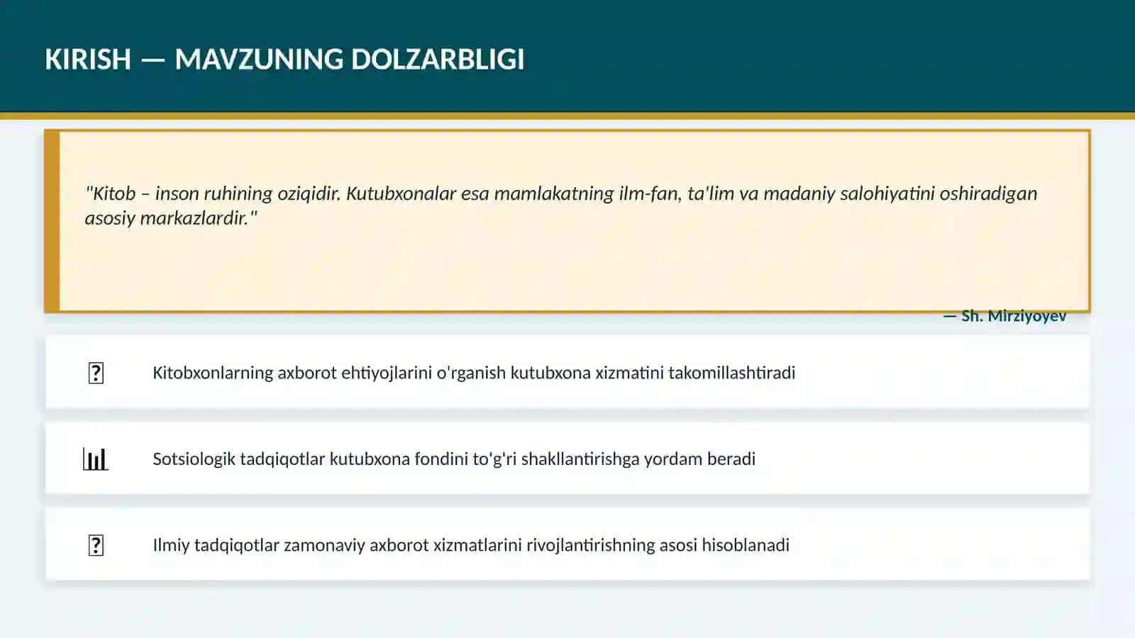 KUTUBXONALARDA KITOBXONLARNI O'RGANISH SOHASIDAGI TADQIQOTLAR KURS ISHI 3