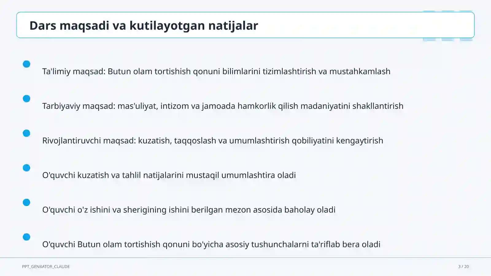 Butun olam tortishish qonuni (9-sinf) 3
