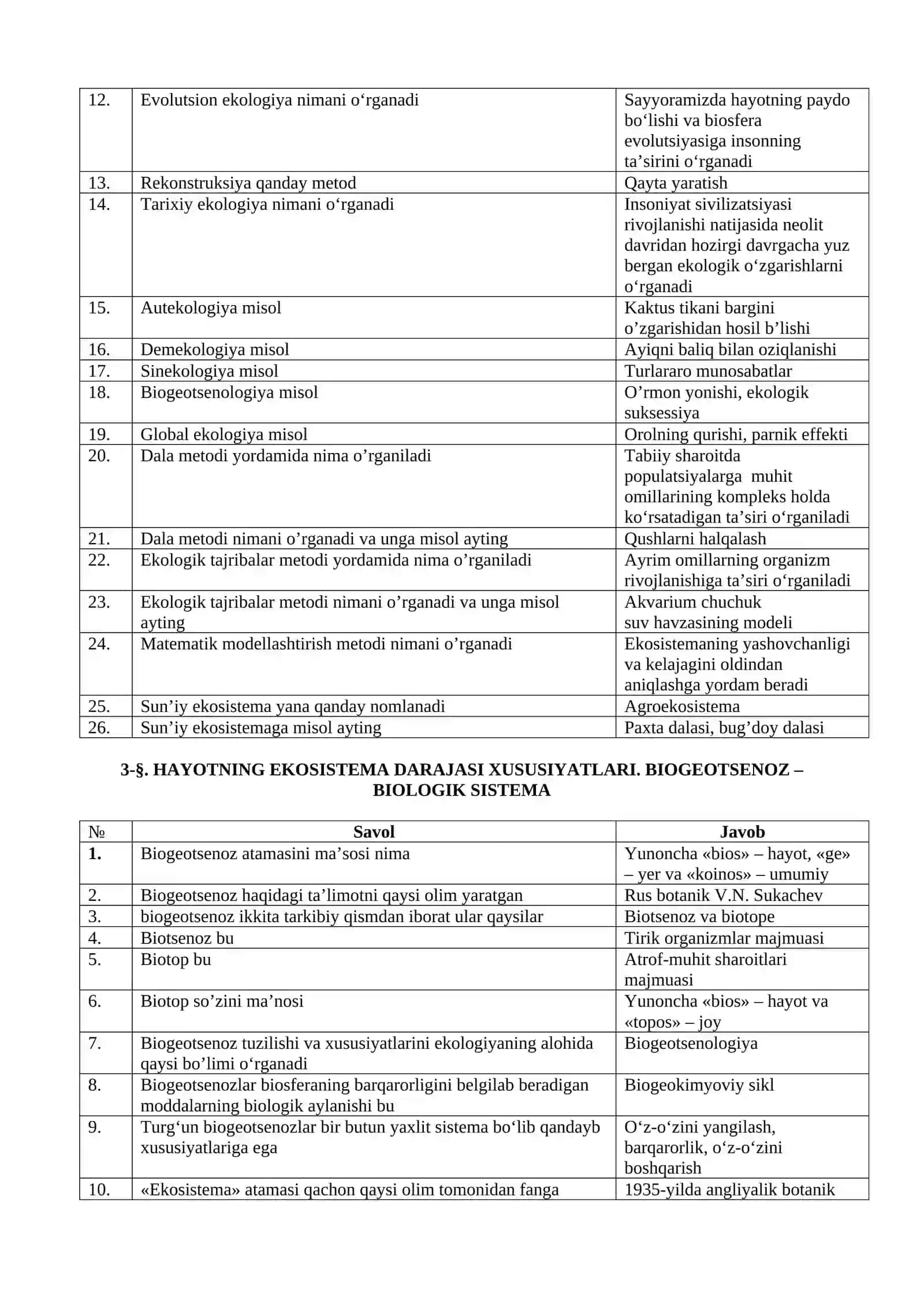 BIOLOGIYA 11 sinf (savol  javob) 3