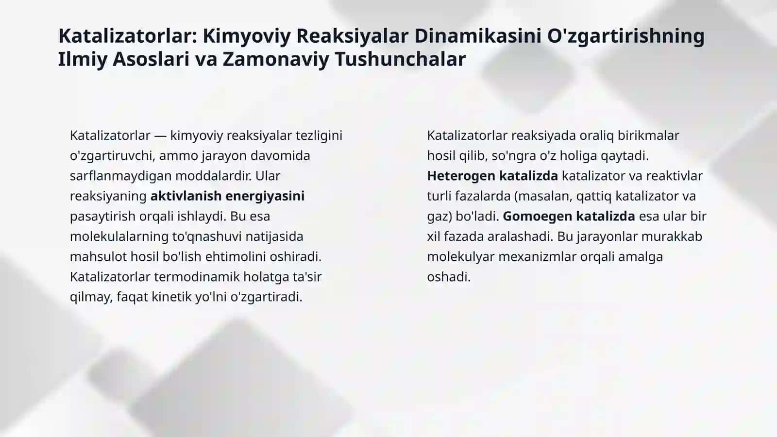 Katalizatorlar va ularning xossalari 3